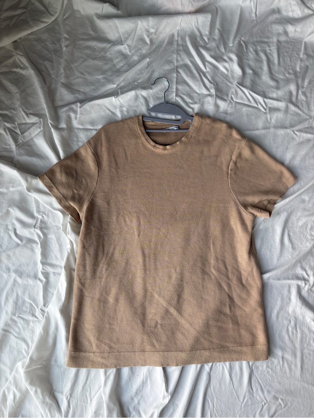 Zara Crewneck Textured Knit Top - Beige